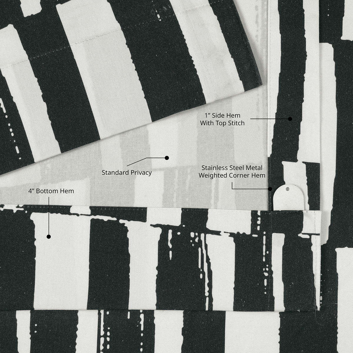Brushstroke Stripe Black Striped Artisan Bloom Printed Cotton Twill Room Darkening Curtain