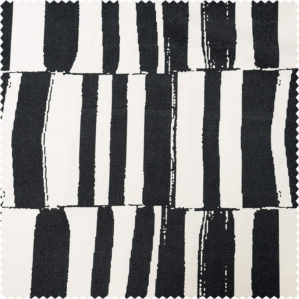 Brushstroke Stripe Black Striped Artisan Bloom Printed Cotton Twill Custom Curtain