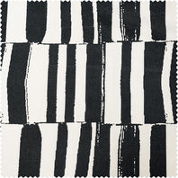 Brushstroke Stripe Black Striped Artisan Bloom Printed Cotton Twill Swatch