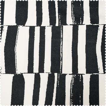 Brushstroke Stripe Black Striped Artisan Bloom Printed Cotton Twill Swatch