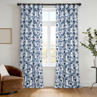 Watercolor Floral Blue Floral Artisan Bloom Printed Cotton Twill Room Darkening Curtain