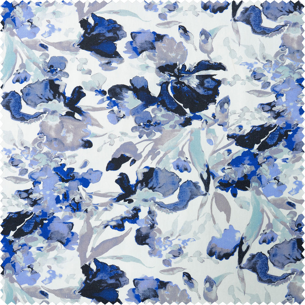 Watercolor Floral Blue Floral Artisan Bloom Printed Cotton Twill Custom Curtain