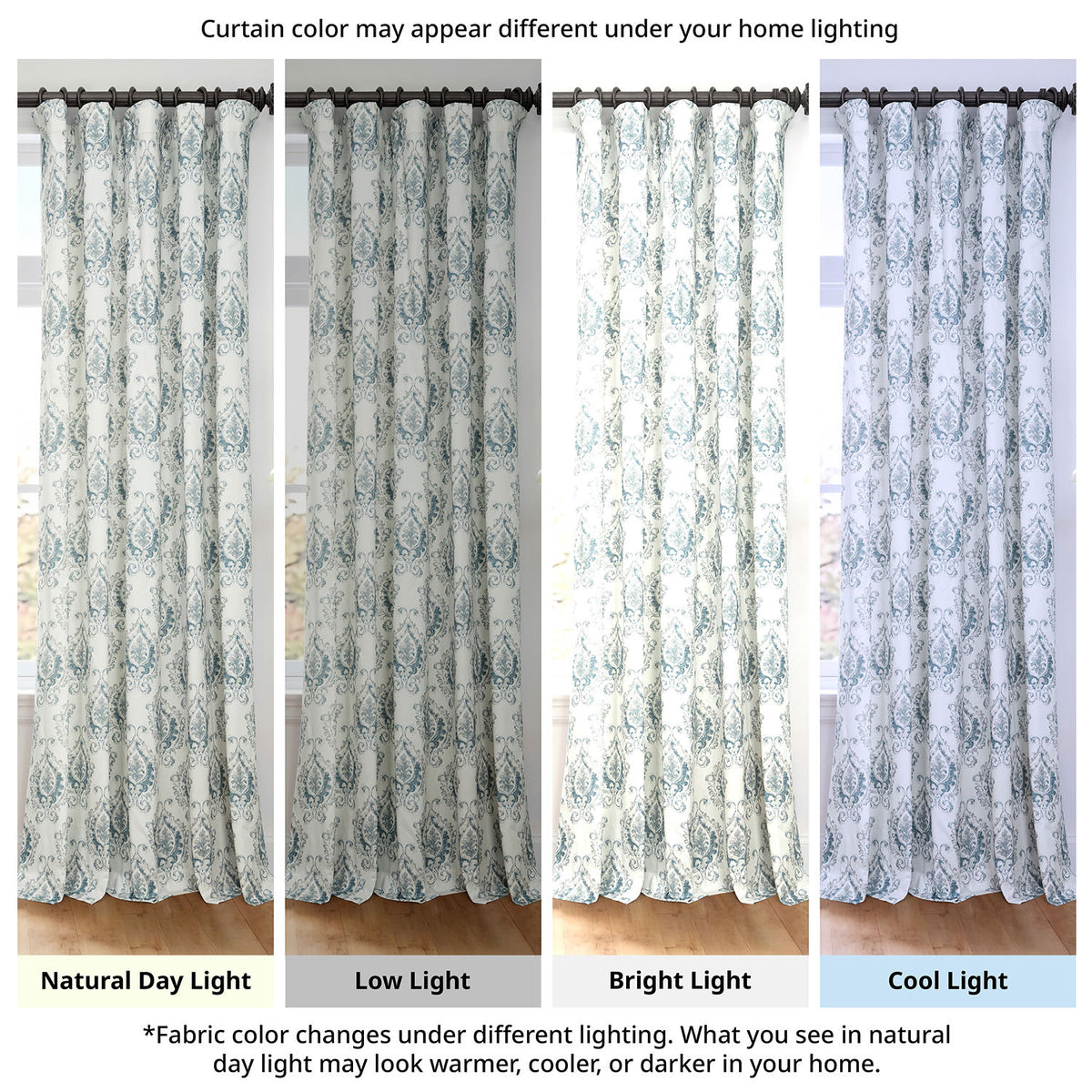 Aztec Geo Blue Damask Artisan Bloom Printed Cotton Twill Room Darkening Curtain