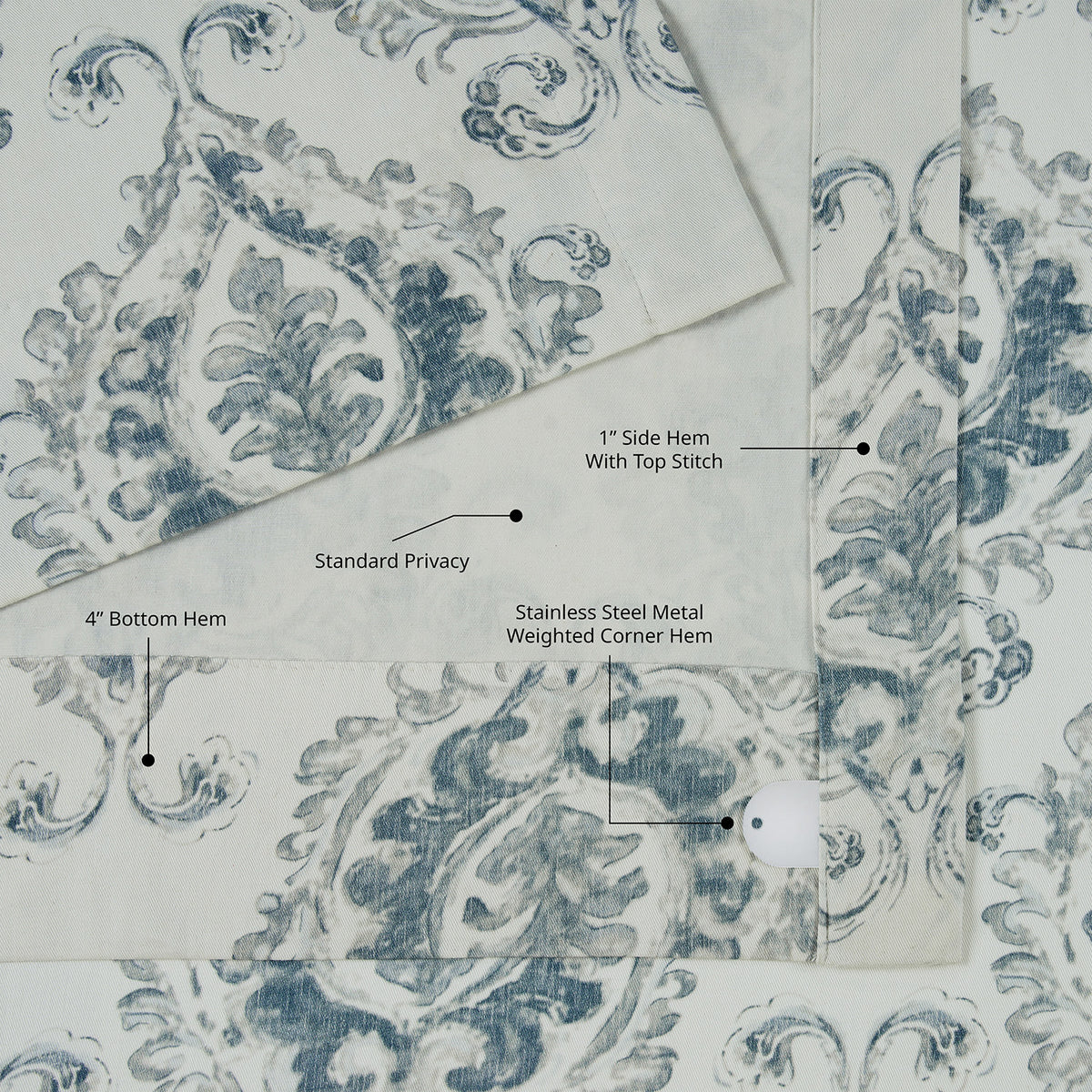 Aztec Geo Blue Damask Artisan Bloom Printed Cotton Twill Room Darkening Curtain