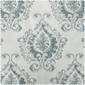 Aztec Geo Blue Damask Artisan Bloom Printed Cotton Twill Swatch