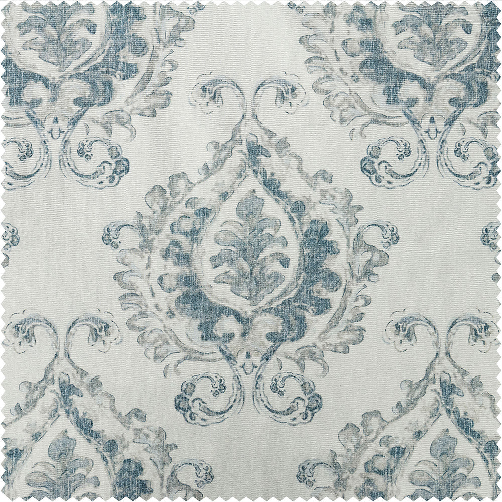 Aztec Geo Blue Damask Artisan Bloom Printed Cotton Twill Custom Curtain