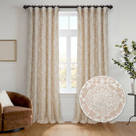 Vintage Taupe Damask Artisan Bloom Printed Cotton Twill Room Darkening Curtain
