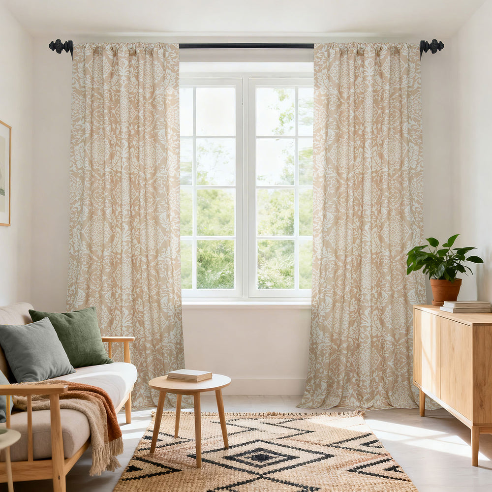 Vintage Damask Taupe Damask Artisan Bloom Printed Cotton Twill Custom Curtain