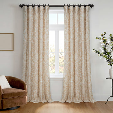 Vintage Damask Taupe Damask Artisan Bloom Printed Cotton Twill Room Darkening Curtain