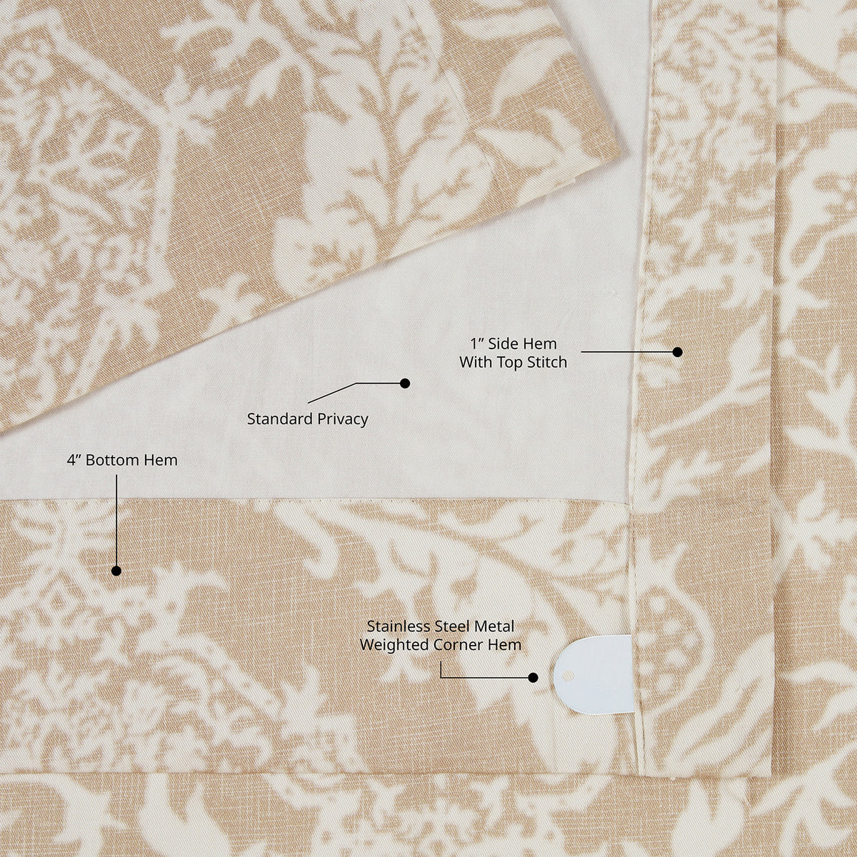 Vintage Damask Taupe Damask Artisan Bloom Printed Cotton Twill Room Darkening Curtain