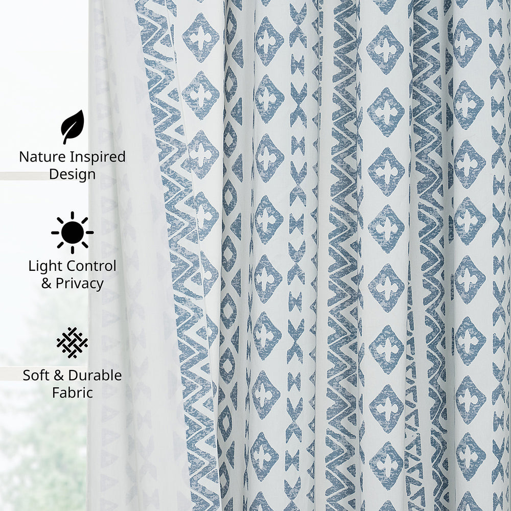 Heirloom Damask Teal Geometric Digital Printed Cotton Twill Room Darkening Curtain