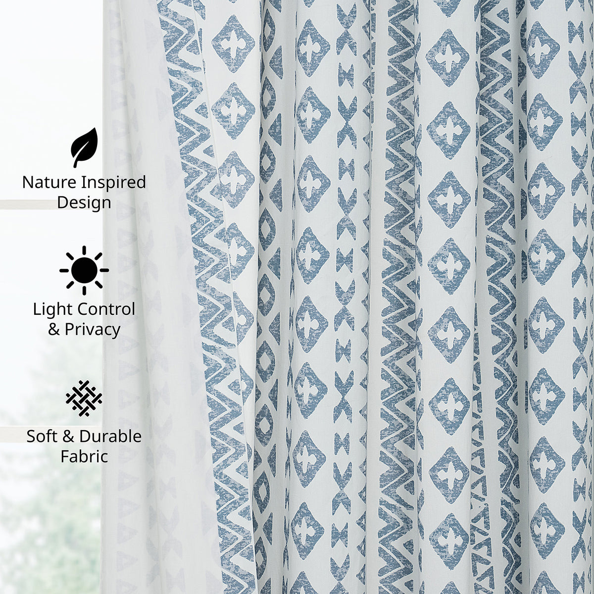 Heirloom Damask Teal Geometric Digital Printed Cotton Twill Room Darkening Curtain