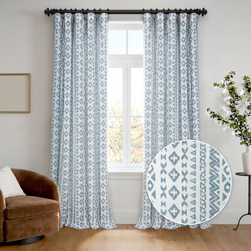 Heirloom Damask Teal Geometric Digital Printed Cotton Twill Room Darkening Curtain