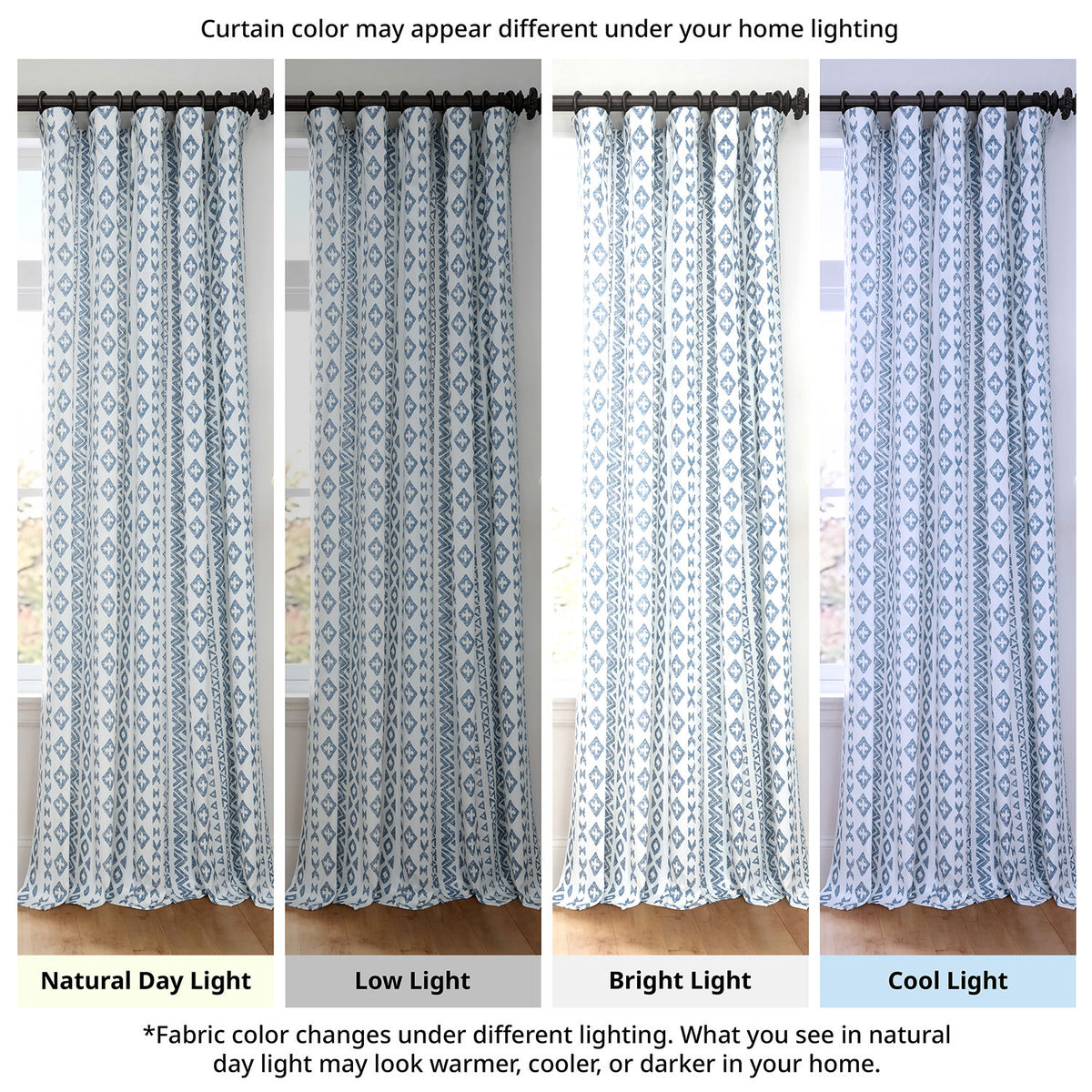 Heirloom Damask Teal Geometric Digital Printed Cotton Twill Room Darkening Curtain