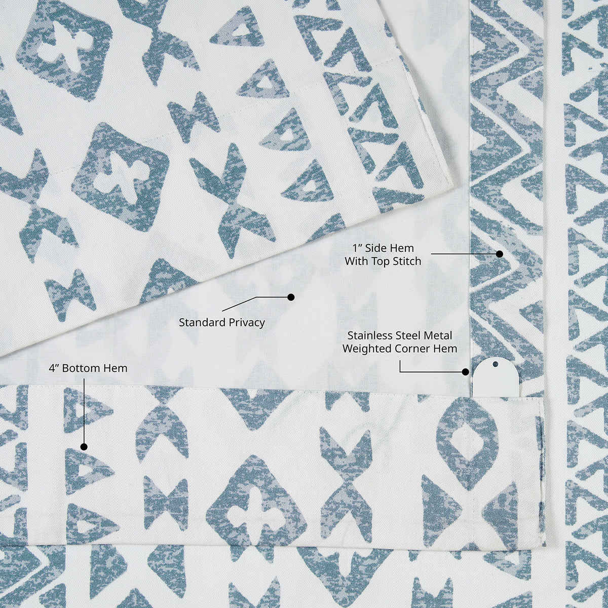 Heirloom Damask Teal Geometric Digital Printed Cotton Twill Room Darkening Curtain