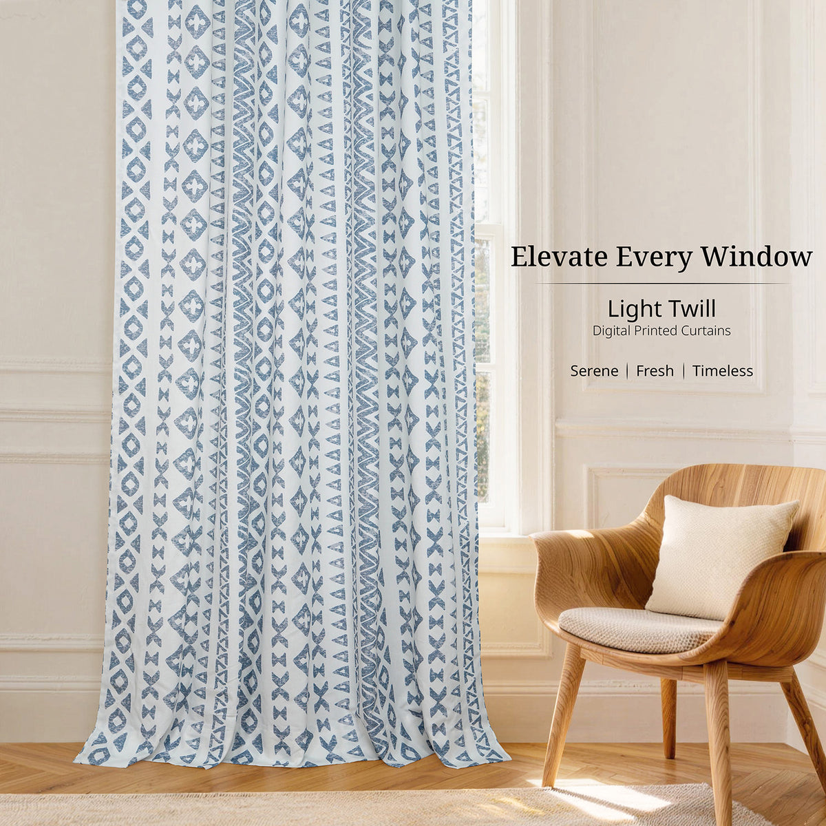 Heirloom Damask Teal Geometric Digital Printed Cotton Twill Room Darkening Curtain