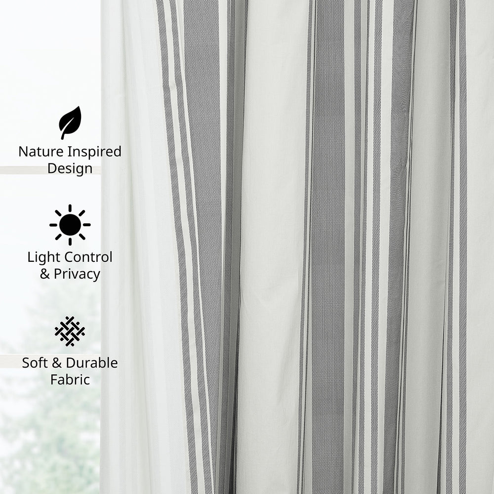 Ticking Stripe Grey Striped Digital Printed Cotton Twill Room Darkening Curtain