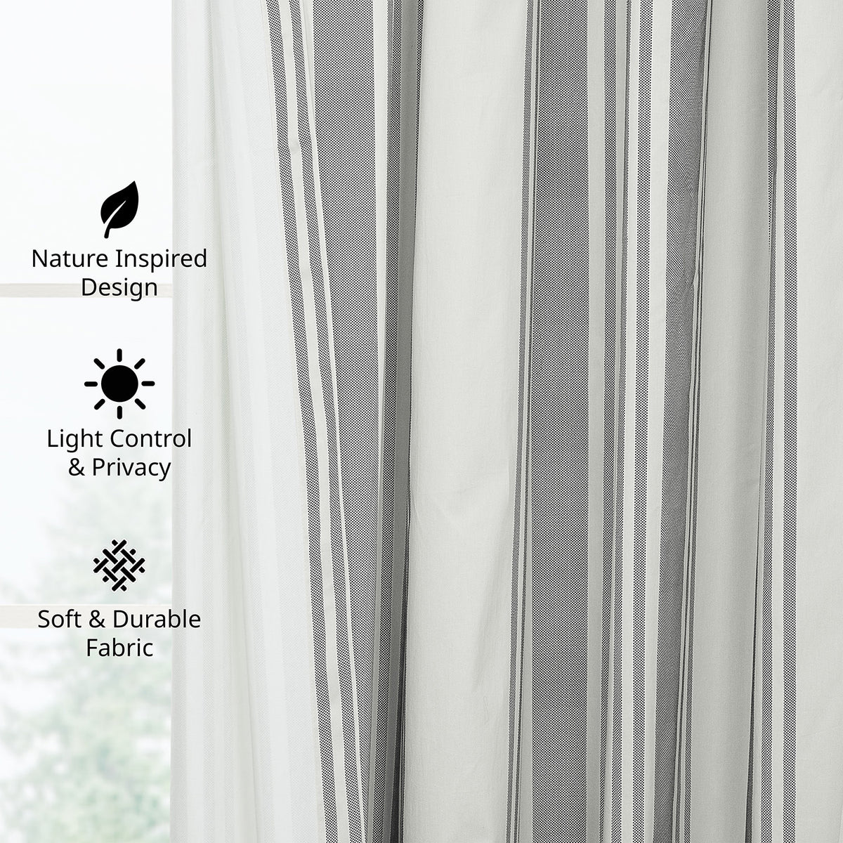Ticking Stripe Grey Striped Digital Printed Cotton Twill Room Darkening Curtain
