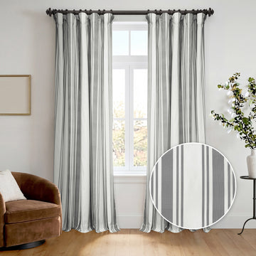 Ticking Grey Striped Digital Printed Cotton Twill Room Darkening Curtain