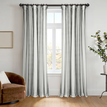 Ticking Stripe Grey Striped Digital Printed Cotton Twill Room Darkening Curtain