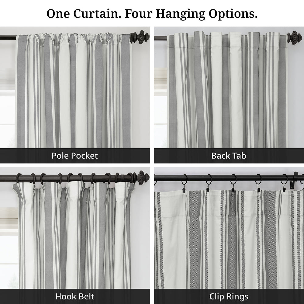 Ticking Stripe Grey Striped Digital Printed Cotton Twill Room Darkening Curtain