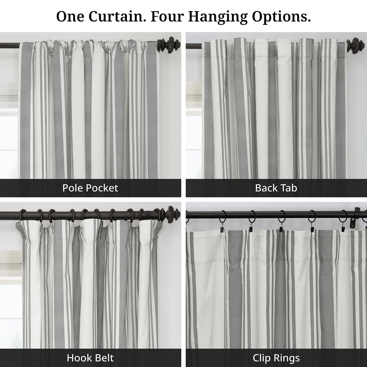 Ticking Stripe Grey Striped Digital Printed Cotton Twill Room Darkening Curtain