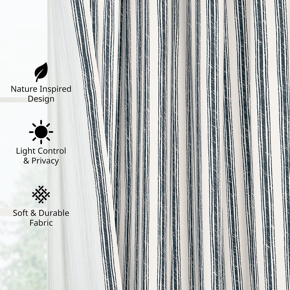 Ink Wash Stripe Navy Striped Digital Printed Cotton Twill Room Darkening Curtain