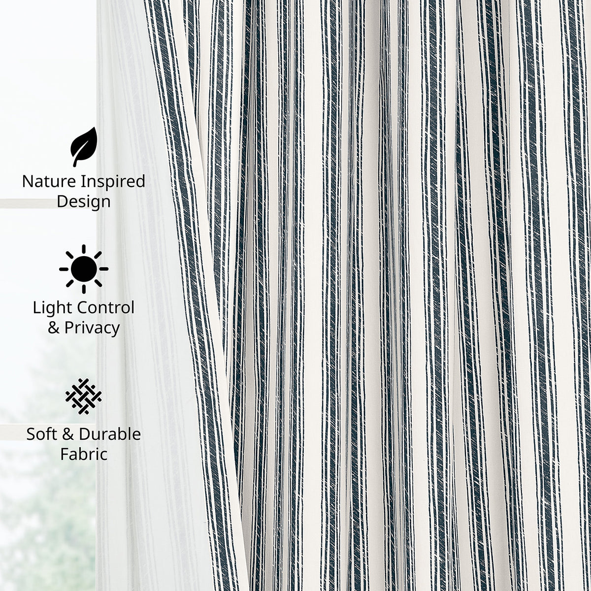 Ink Wash Stripe Navy Striped Digital Printed Cotton Twill Room Darkening Curtain