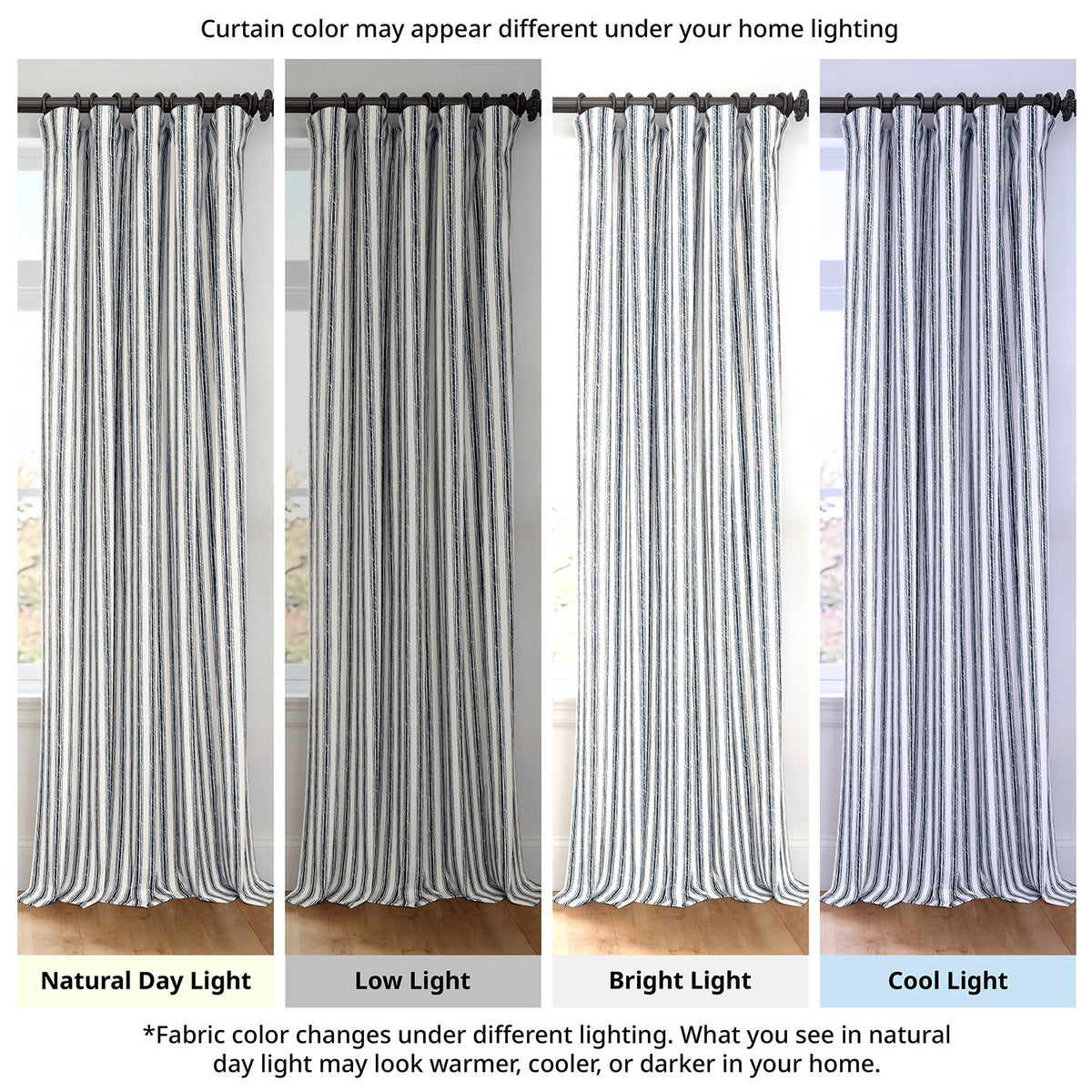 Ink Wash Stripe Navy Striped Digital Printed Cotton Twill Room Darkening Curtain