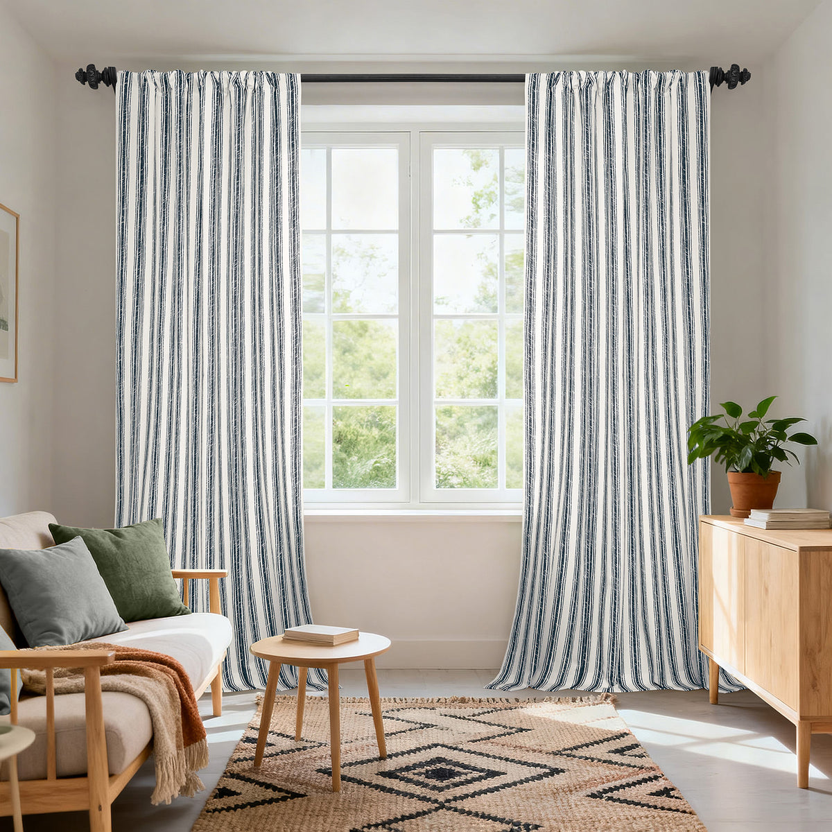 Ink Wash Stripe Navy Striped Digital Printed Cotton Twill Custom Curtain