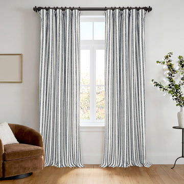 Ink Wash Stripe Navy Striped Digital Printed Cotton Twill Room Darkening Curtain