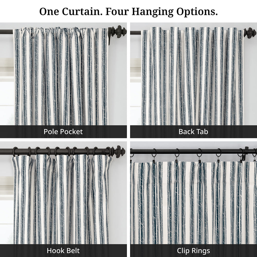 Ink Wash Stripe Navy Striped Digital Printed Cotton Twill Room Darkening Curtain