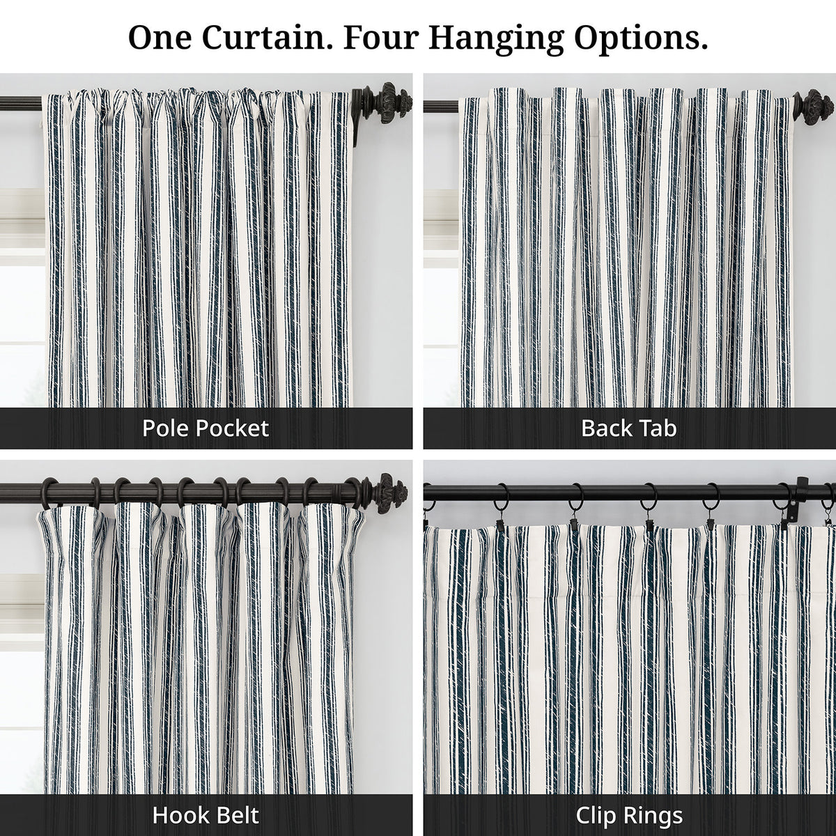 Ink Wash Stripe Navy Striped Digital Printed Cotton Twill Room Darkening Curtain