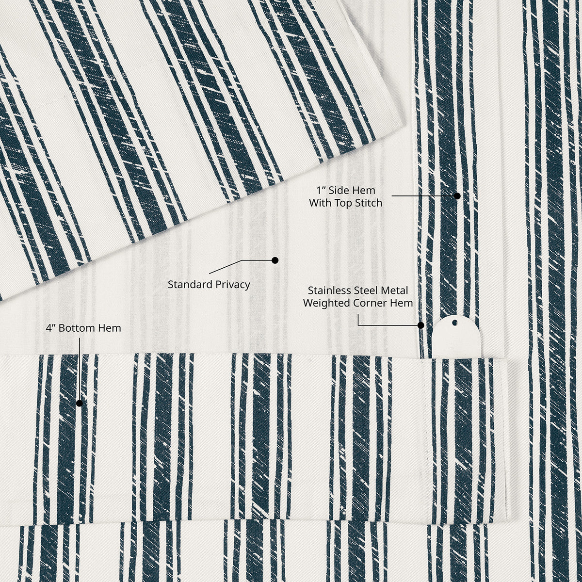 Ink Wash Stripe Navy Striped Digital Printed Cotton Twill Room Darkening Curtain