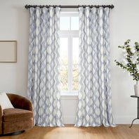 Ikat Wave Indigo Geometric Artisan Bloom Printed Cotton Twill Room Darkening Curtain