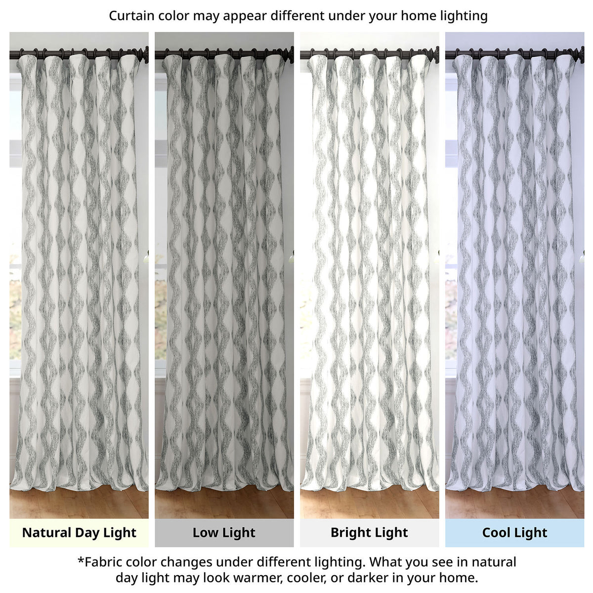 Ikat Wave Charcoal Geometric Artisan Bloom Printed Cotton Twill Room Darkening Curtain