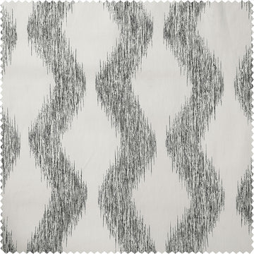 Ikat Wave Charcoal Geometric Artisan Bloom Printed Cotton Twill Swatch
