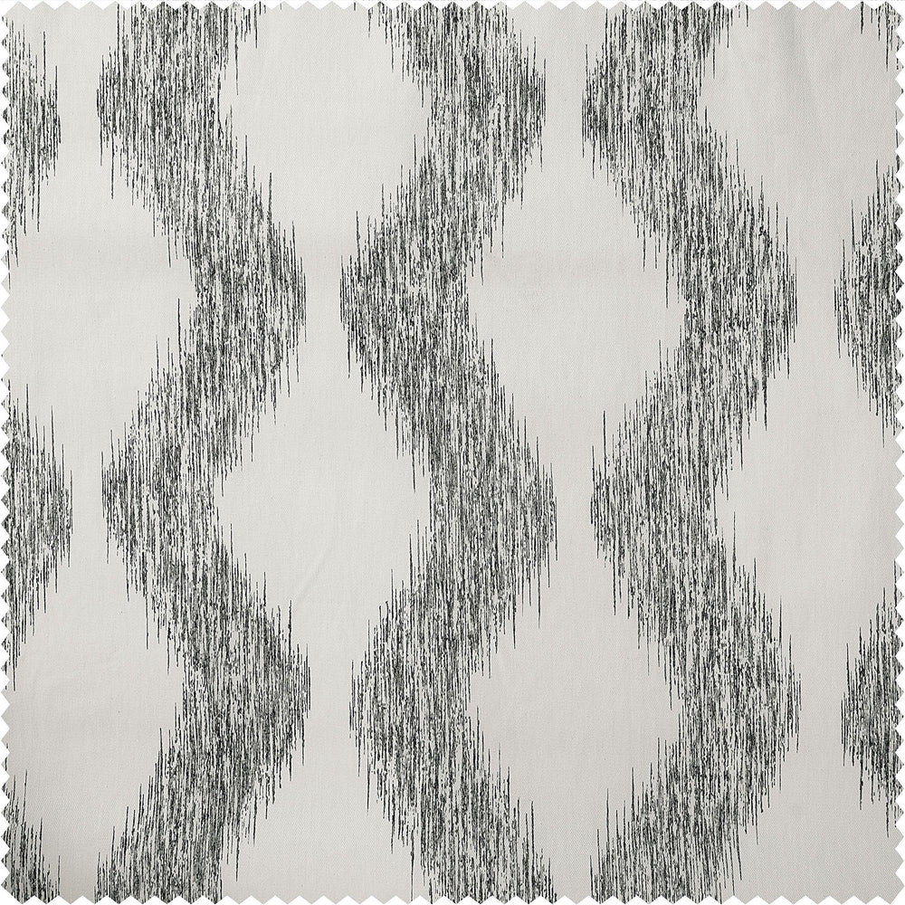 Ikat Wave Charcoal Geometric Artisan Bloom Printed Cotton Twill Custom Curtain