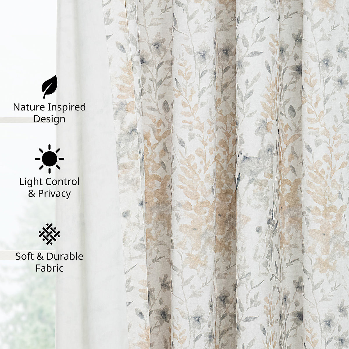 Meadow Bloom Honey Floral Artisan Bloom Printed Cotton Twill Room Darkening Curtain