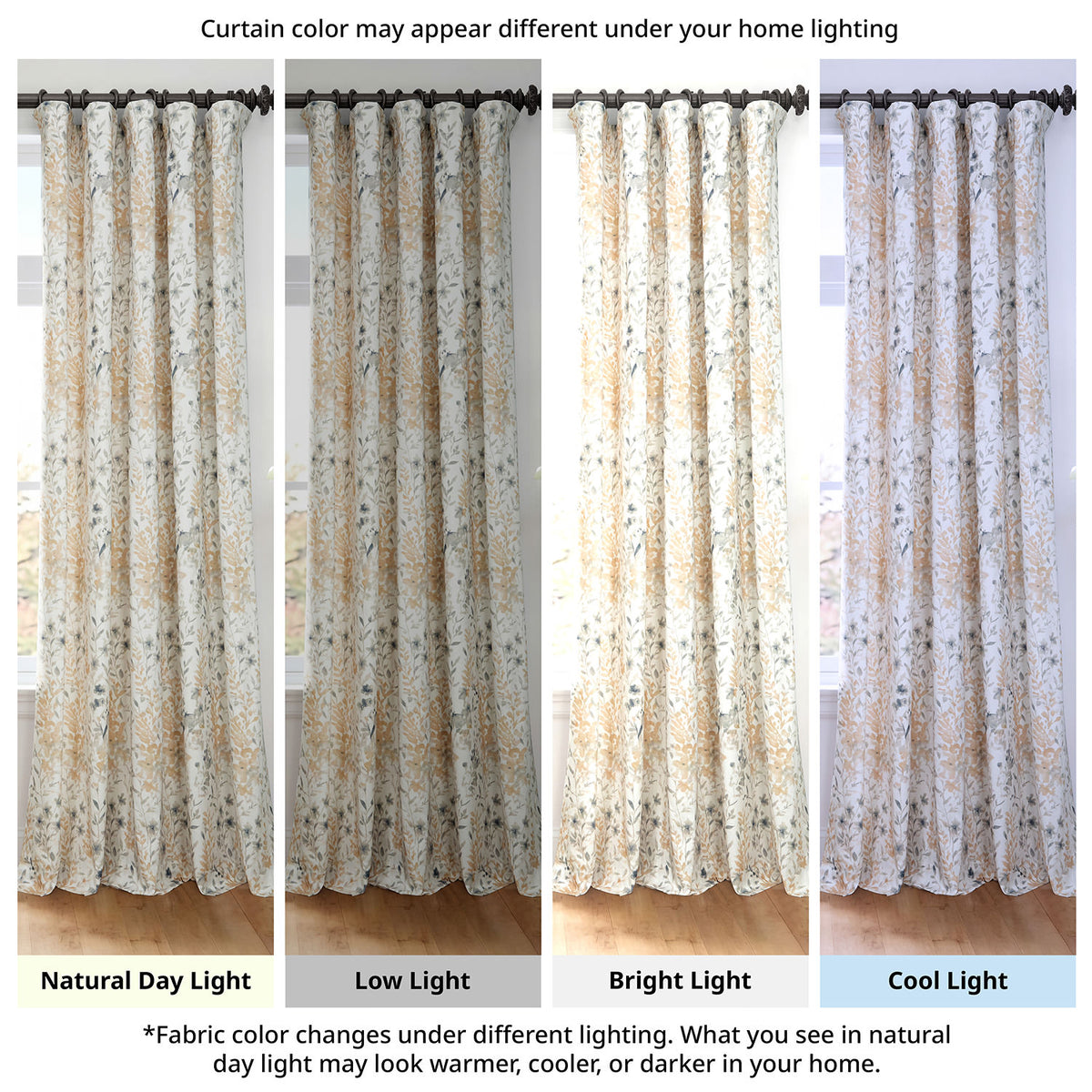 Meadow Bloom Honey Floral Artisan Bloom Printed Cotton Twill Room Darkening Curtain
