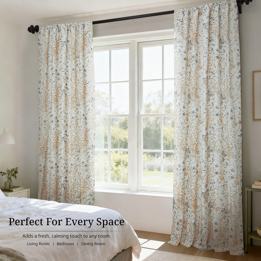 Meadow Bloom Honey Floral Artisan Bloom Printed Cotton Twill Room Darkening Curtain