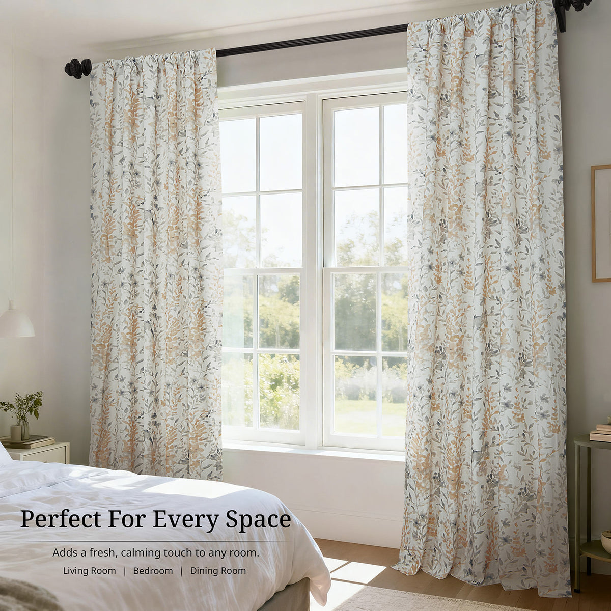 Meadow Bloom Honey Floral Artisan Bloom Printed Cotton Twill Room Darkening Curtain