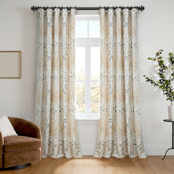 Meadow Bloom Honey Floral Artisan Bloom Printed Cotton Twill Room Darkening Curtain