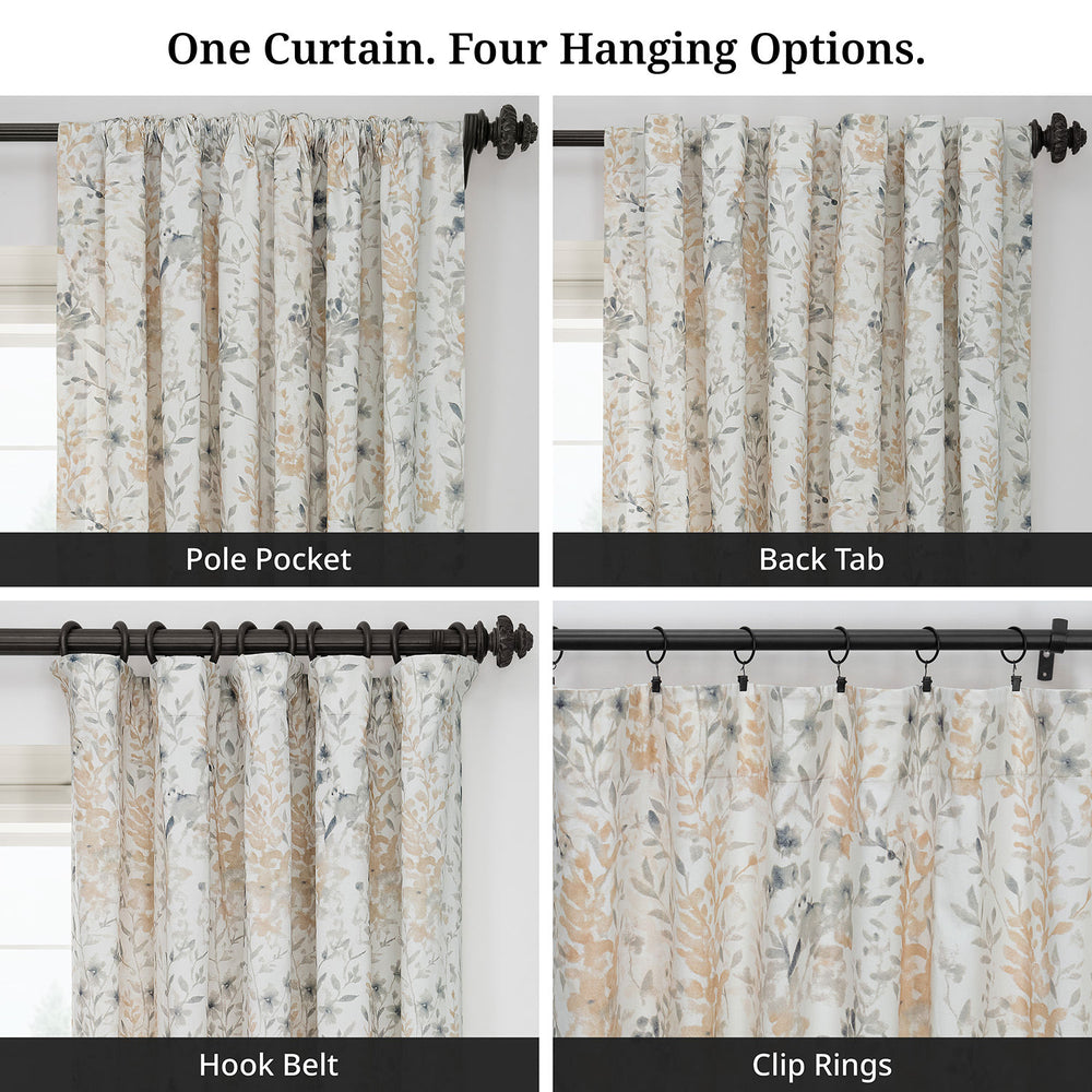 Meadow Bloom Honey Floral Artisan Bloom Printed Cotton Twill Room Darkening Curtain