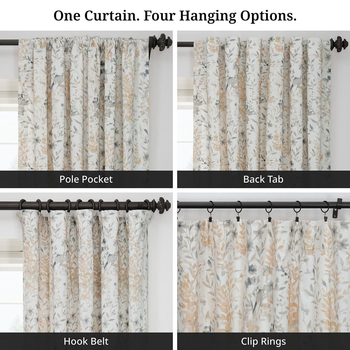 Meadow Bloom Honey Floral Artisan Bloom Printed Cotton Twill Room Darkening Curtain
