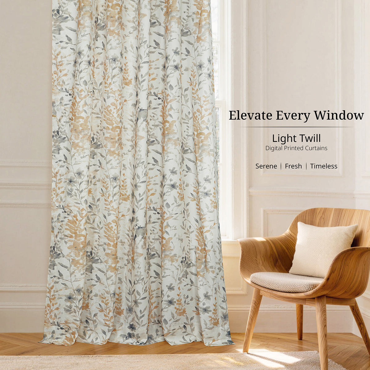 Meadow Bloom Honey Floral Artisan Bloom Printed Cotton Twill Room Darkening Curtain