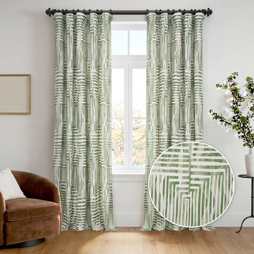 Woven Green Abstract Artisan Bloom Printed Cotton Twill Room Darkening Curtain