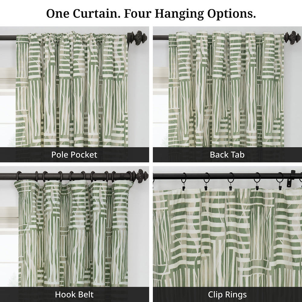 Woven Abstract Green Abstract Artisan Bloom Printed Cotton Twill Room Darkening Curtain