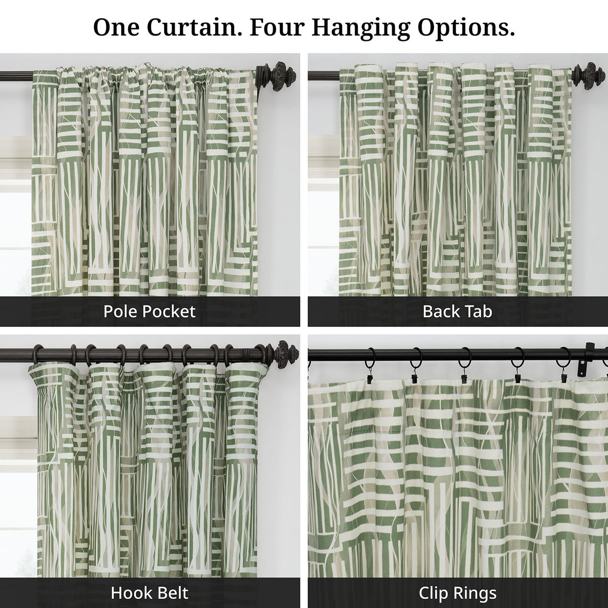 Woven Abstract Green Abstract Artisan Bloom Printed Cotton Twill Room Darkening Curtain