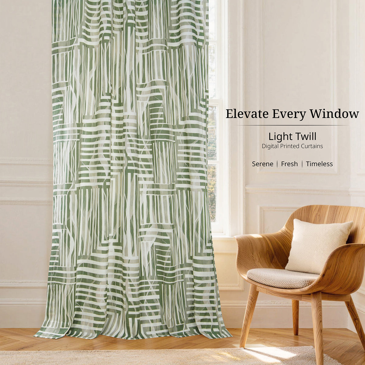 Woven Abstract Green Abstract Artisan Bloom Printed Cotton Twill Room Darkening Curtain